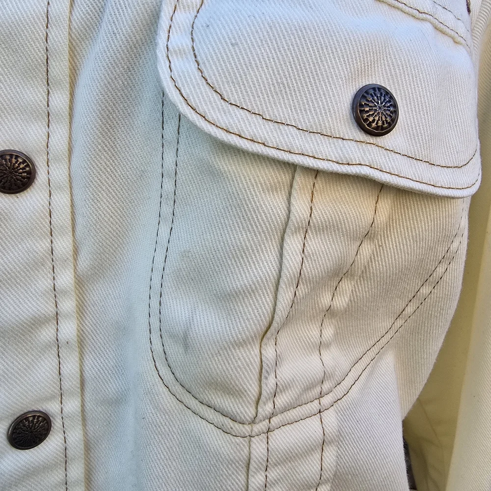 Western Jacket Womens Medium White Embroidered Floral Sequin Stud Button Up - Picture 8 of 16